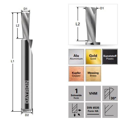 Datron Maró egyélű, bal spirál, jobb vágóél D1=3/D2=6/L1=50/L2=8