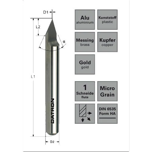 Datron Gravírozótű  D1=0,1/D2=6/L1=50 90° 